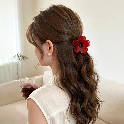 Elegant PC Flower Hair Claw Clip Sweet Floral Shark Clip For Women High Horsetail Half Tie Hair Accessories