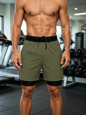 Pantalones Cortos Deportivos de Secado Rápido para Hombre Doble Capa Running Fitness Entrenamiento Atlético Gym Casual Workout Shorts
