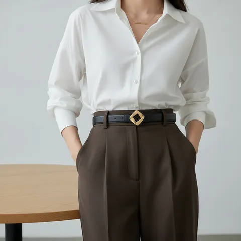 Women's Genuine Leather Belt Minimalist Casual Metal Geometric Buckle Dress Belt Fashion Versatile Waist Belt For Jeans