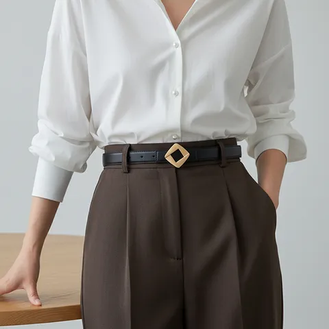 Women's Genuine Leather Belt Minimalist Casual Metal Geometric Buckle Dress Belt Fashion Versatile Waist Belt For Jeans