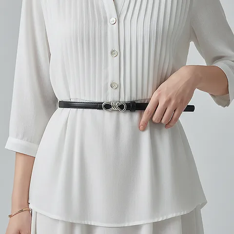 Women Genuine Leather Belt Minimalist Casual Metal Knot Buckle Fashion Waist Belt For Jeans Dress Daily Commute