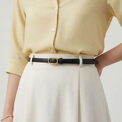 Women's Genuine Leather Belt Retro Minimalist Metal Buckle Slim Waist Strap For Jeans Dress Casual Commuting Accessories