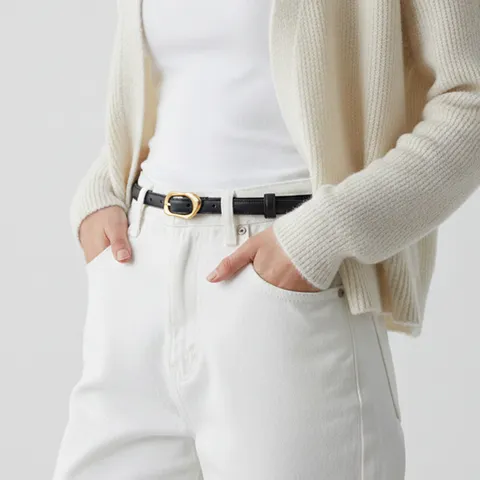 Women Genuine Leather Belt Fashion Minimalist Pin Buckle Cowhide Pants Belt Versatile Slim Waist Band For Ladies
