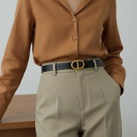 Minimalist Genuine Leather Belt For Women Men Casual Business Metal Pin Buckle Adjustable Waist Strap Fashion Trouser Belt