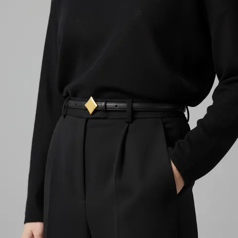 Women Genuine Leather Belt Retro Gold Geometric Smooth Buckle Casual Jeans Trousers Waist Belt Minimalist Fashion
