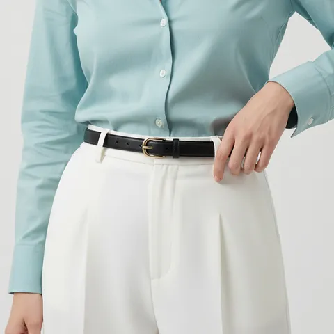 Minimalist Genuine Leather Women Belt Top Layer Cowhide Thin Pants Belt Casual Commute Gold Pin Buckle Waist Accessory