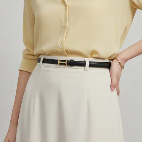 Minimalist Genuine Leather Belt For Women Gold Metal H Buckle Cowhide Thin Waist Band Fashion Dress Pants Accessories