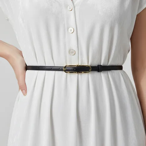 Women's Genuine Leather Belt Casual Minimalist Thin Waistband With Alloy Pin Buckle