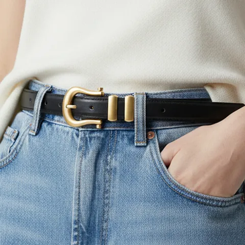 Women Genuine Leather Belt Minimalist Casual Versatile Belt With Alloy Horseshoe Buckle For Dress Coat Jeans