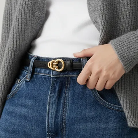 Minimalist Genuine Leather Belt For Women Retro Metal Buckle Thin Waist Belt Casual Commuting Jeans Belt