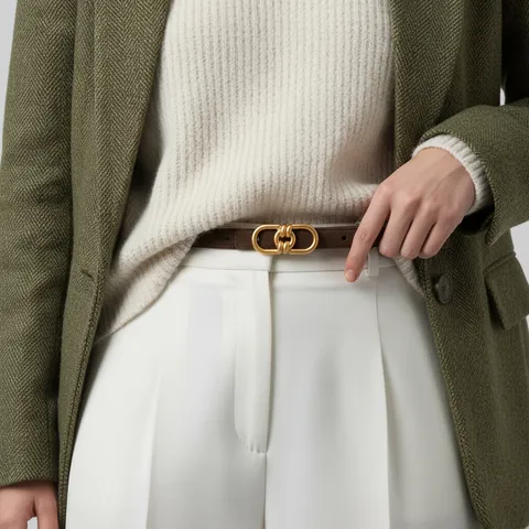 Women's Fashion Genuine Leather Belt Minimalist Casual Dress Belt With Gold Metal Buckle Elegant Waist Belt For Suits Trousers