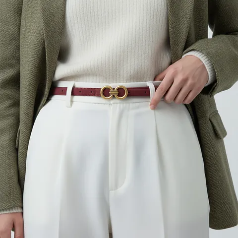 Women Genuine Leather Belt Minimalist Metal Double Ring Buckle Casual Jeans Suit Belt Fashion Accessories