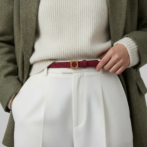 Minimalist Genuine Leather Women Belt With Alloy Pin Buckle Solid Color Thin Waist Strap For Dress Shirt Daily Commute