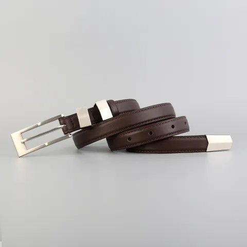 Minimalist Genuine Leather Thin Belt For Women Vintage Square Alloy Metal Buckle Casual Versatile Pants Dress Waist Belt Fashion Accessories