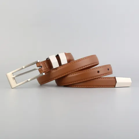Minimalist Genuine Leather Thin Belt For Women Vintage Square Alloy Metal Buckle Casual Versatile Pants Dress Waist Belt Fashion Accessories