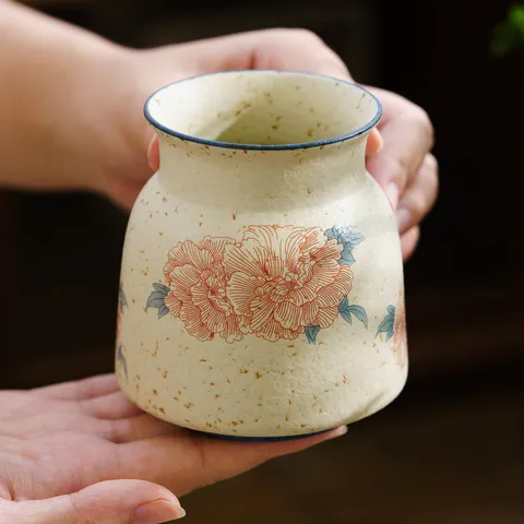 Chinesischer Stil Keramik Teezeremonie Aufbewahrungsrohr Pfingstrosen Muster Kung Fu Tee Zubehör Porzellan Vase Haus Deko Ornament