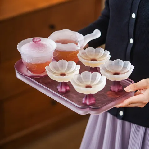 Purple Gradient Lotus Glass Tea Set Gaiwan Gongdao Cup Teacups Relief Pattern Chinese Style Elegant Glassware For Home Office