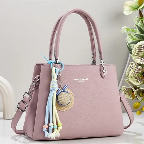 Damen Große Kapazität PU Leder Schultertasche Einfache Handtasche Mit Strohhut Anhänger Crossbody Messenger Bag Für Den Alltag