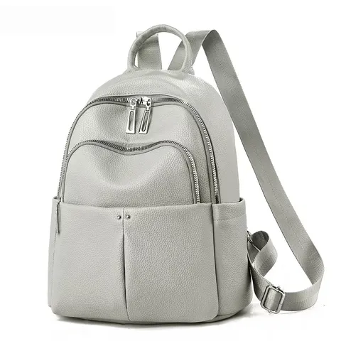 Sac à Dos en Cuir PU Mode pour Femmes Grande Capacité Sac d'École de Voyage Crème Rose Noir Khaki Gris Décontracté Ado