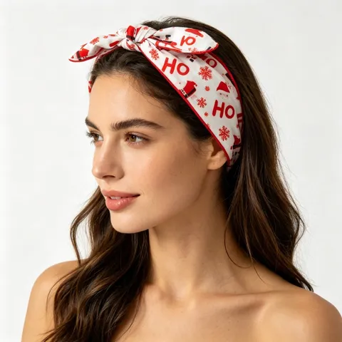 Women Christmas Headband Santa Claus Snowflake Print Bow Knot Elastic Hair Band Festive Rabbit Ear Styling Hair Accessories