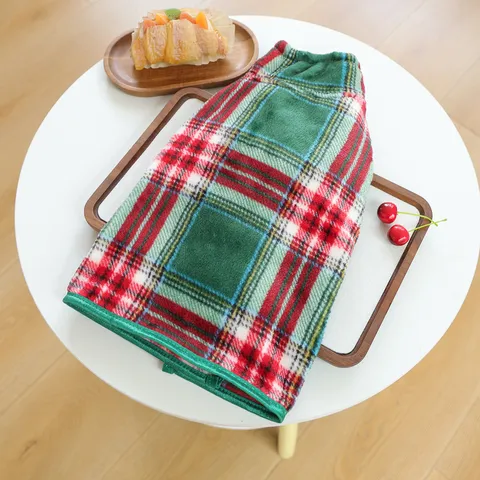 Pet Christmas Plaid Bathrobe Polyester Fleece Towel For Small Dogs Cats Autumn Winter Warm Hooded Cloak With Red Green Checks