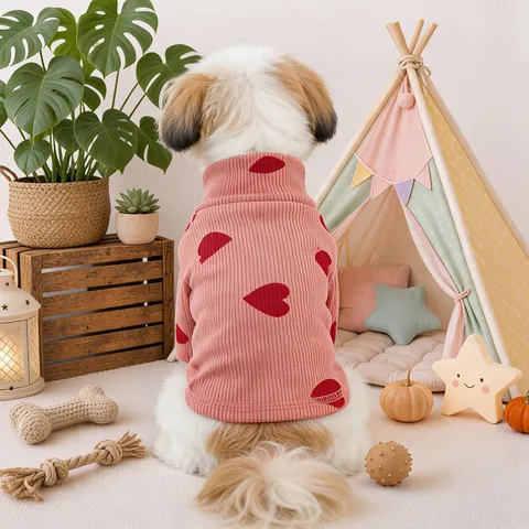 Kleine Hond Puppy Hart Print Ondershirt Huisdier Hoge Hals Basislaag Zacht Polyester Ribgebreide Trui Voor Katten Honden Kleding