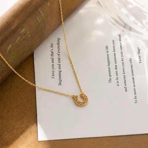 Collana con Ciondolo a Forma di U in Argento Sterling 925 Placcato Oro e Citrino per Donna Gioielli in Stile Giapponese Coreano
