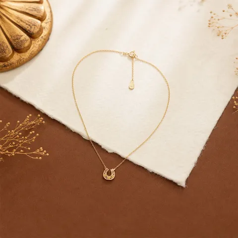 Collana con Ciondolo a Forma di U in Argento Sterling 925 Placcato Oro e Citrino per Donna Gioielli in Stile Giapponese Coreano
