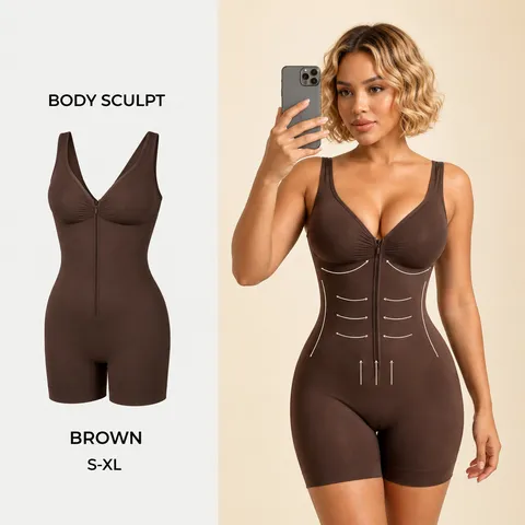 Women's Seamless Shapewear Bodysuit Tummy Control Butt Lift Zipper Front Compression Body Shaper Slimming One Piece Underwear