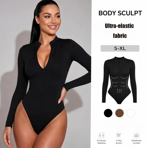 Σέξι Μακρυμάνικο Bodysuit για Γυναίκες Slim Fit Μονόχρωμο Διαμόρφωση Σώματος Jumpsuit Top Φθινόπωρο Χειμώνας Ρούχα Χωρίς Ραφές