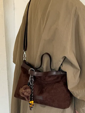 Damen Minimalistische Wildlederimitat Große Kapazität Tote Bag Koreanischer Lässiger Stil Schlichte Pendler Umhängetasche Retro Hobo Handtasche