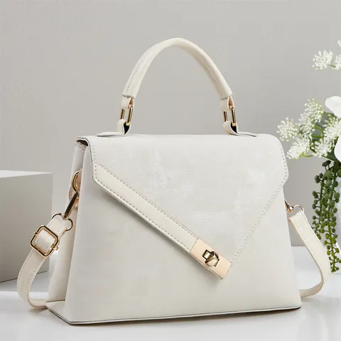 Sac Bandoulière en Cuir PU Mode Femme Élégant Poignée Supérieure Sac Croisé Classique Couleur Unie Sac à Main Décontracté Avec Serrure Métallique