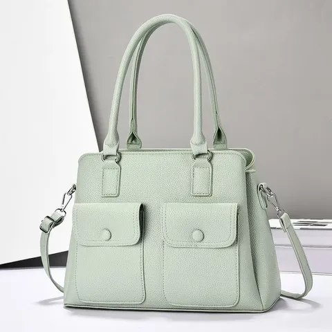 Women's Large Capacity PU Leather Tote Bag Fashion Casual Shoulder Bag Multi-Compartment Commuter Handbag