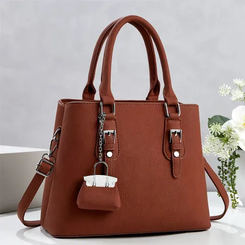 Bolso de Hombro de Cuero PU para Mujer Gran Capacidad Tote Handbag Casual Urbano Minimalista con Colgante