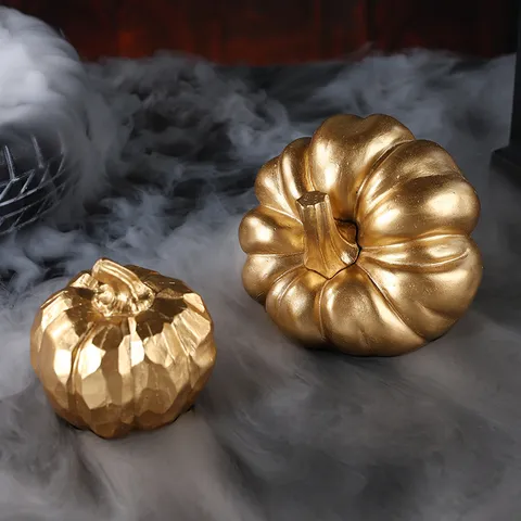 Golden Kunstharz Kürbis Figur Halloween Tischdekoration Simulation Kürbis Ornament Herbst Erntefest Heimdekoration