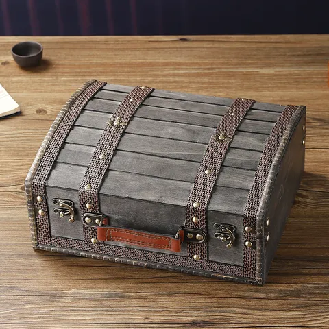 Vintage Holz Aufbewahrungsbox Große Kapazität Retro Dekorative Truhe Organizer Mit Metallschloss Und Ledergriff Für Heimdekoration