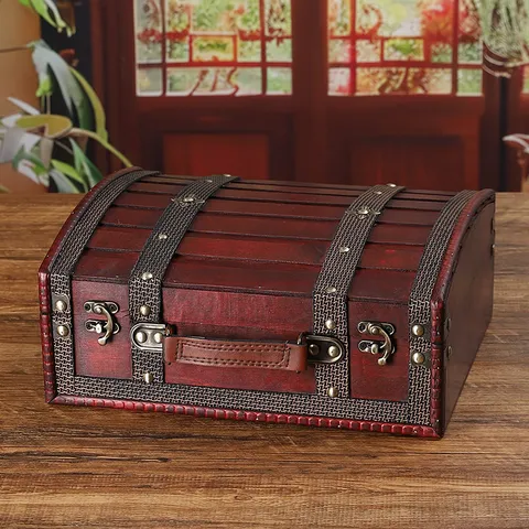 Vintage Holz Aufbewahrungsbox Große Kapazität Retro Dekorative Truhe Organizer Mit Metallschloss Und Ledergriff Für Heimdekoration