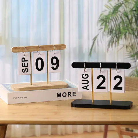 Nordischer Holz Flip Schreibtisch Kalender Ewiger Tischkalender Heim Büro Dekor Holz Desktop Display Ornament