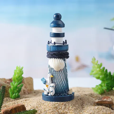 Mediterraner Stil Hölzerner Leuchtturm Desktop Ornament Miniatur Nautische Dekoration Kinderzimmer Tischfigur Geschenk