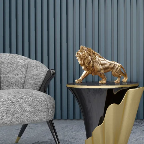Style Chinois Résine Lion Figurine Dorée Lion Sculpture Bureau Ornement Pour Maison Bureau Meuble Vin Bibliothèque Décor Cadeau