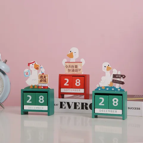 Hölzerner Ewiger Kalender Süße Cartoon Ente Schreibtischdekoration Schüler Arbeitszimmer Tischkalender Kreative Heim Büro Dekoration