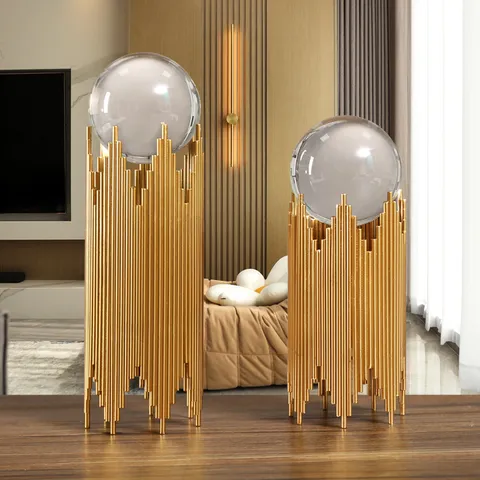 Nordisch Leichter Luxus Kristall Ball Tisch Ornament Eisenkunst Gold Ständer Glas Ball Wohnzimmer Büro Heimdekoration