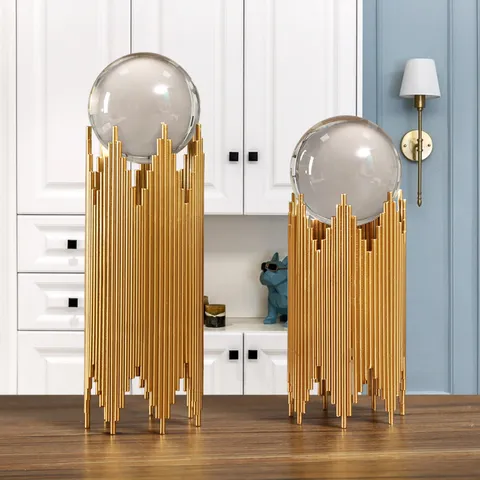 Nordisch Leichter Luxus Kristall Ball Tisch Ornament Eisenkunst Gold Ständer Glas Ball Wohnzimmer Büro Heimdekoration