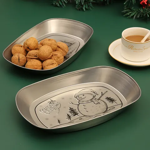 Retro Weißblech Serviertablett Schiffsförmiger Metall Obstteller Dekorativer Platten für Camping Picknick Küche Geschirr
