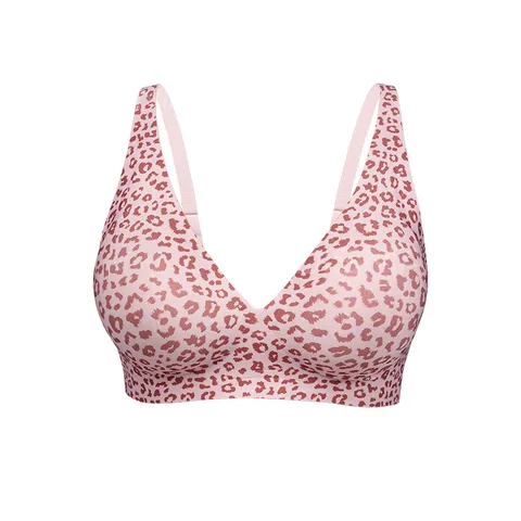 Women's Seamless Plus Size Bra Wireless Jelly Strip Soft Support Leopard Print Polka Dot Breathable Thin Cup Lingerie