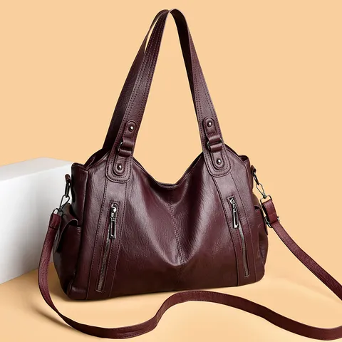 Women Large Capacity PU Leather Tote Bag Casual European Style Shoulder Bag Solid Color Handbag For Daily Travel Work Office