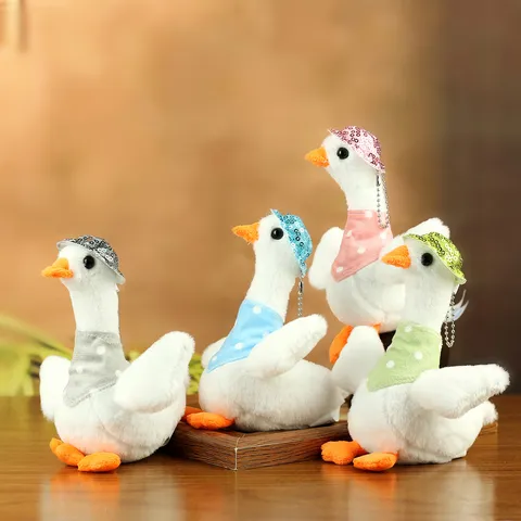 Cute Plush Duck Stuffed Animal Toy Soft White Goose Doll with Sequin Hat and Polka Dot Bib Kids Birthday Gift