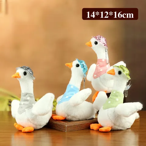 Cute Plush Duck Stuffed Animal Toy Soft White Goose Doll with Sequin Hat and Polka Dot Bib Kids Birthday Gift