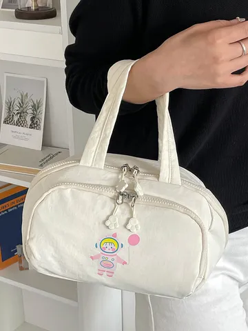Damen Großes Kapazität Multi-Kompartiment Kosmetiktasche Süße Astronaut Druck Canvas Handtasche Reise Make-up Aufbewahrungstasche