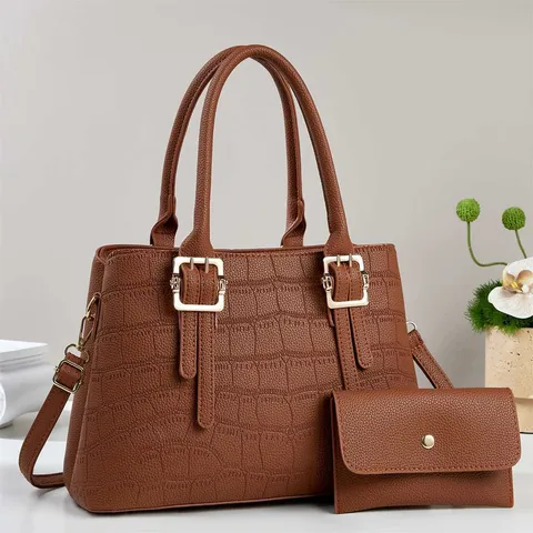 Damen Große Krokodilmuster PU-Leder Handtasche Casual Minimalistisch Schultertasche Crossbody Tasche Mit Geldbörse Set